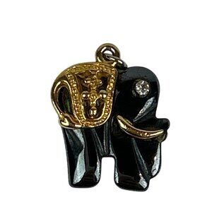 Black Gold Elephant Pendant Charm Rhinestone Eye Saddle Detail